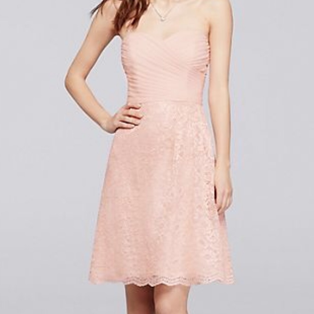 Davids bridal lace bridesmaid dress with pleating